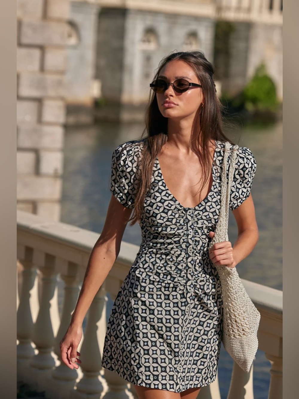 Sold Out Online Free People Black & White Patterned Oakley Mini Dress | XS